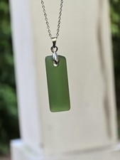 Green Sea Glass Necklace with Sterling Silver Chain.
