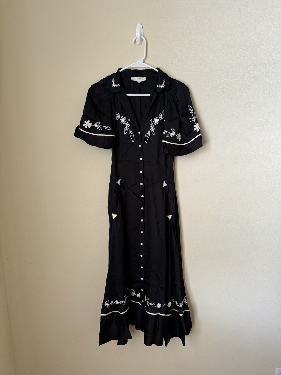 The Great. The Western Bridge Dress Embroidered Floral Black 0 XS | eBay