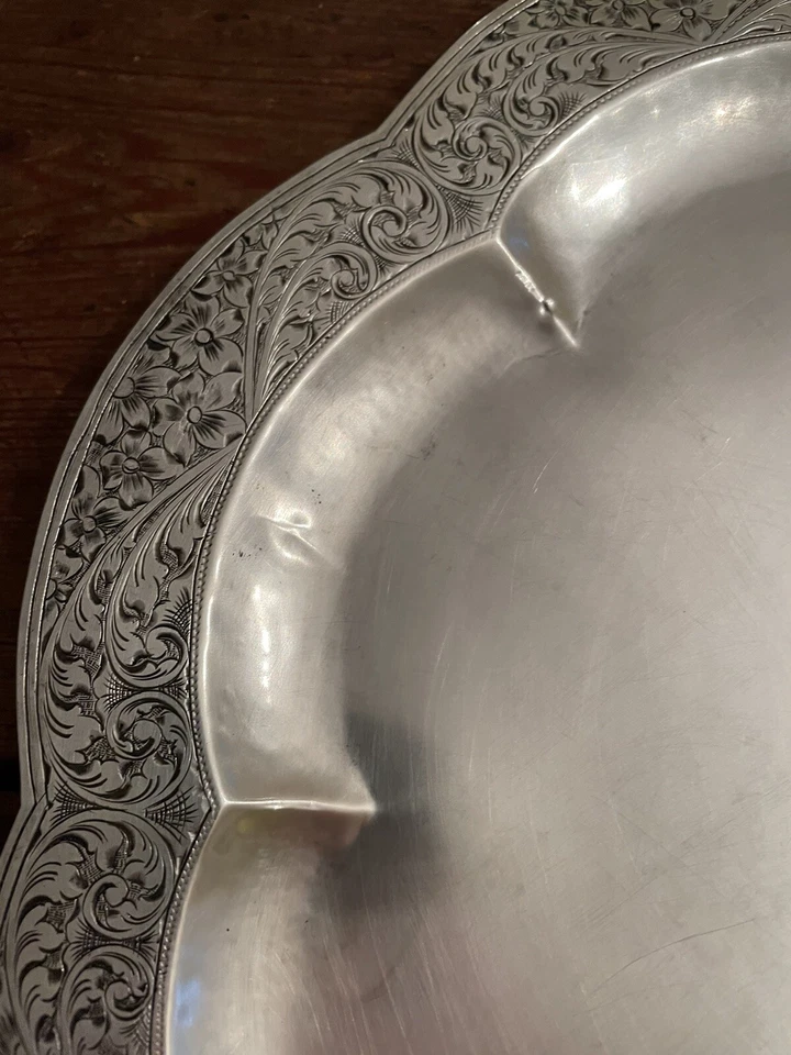 Antique Hand Etched 14” European 900 Sterling Silver Serving Platter - 1 Lb 4 Oz - Image 4 of 4