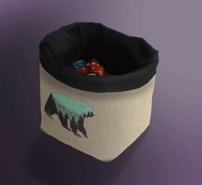 D&D Forest Bear Dice Bag, D&D Dice Pouch, Treasure Nest Bag, Dnd Tile Cup Bag