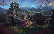 Landscape fantasy art city architecture Custom Gaming Mat Desk