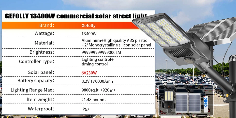 13400W Commercial Solar Street Lights Outdoor Dusk to Dawn parking lot light - Image 2 of 4