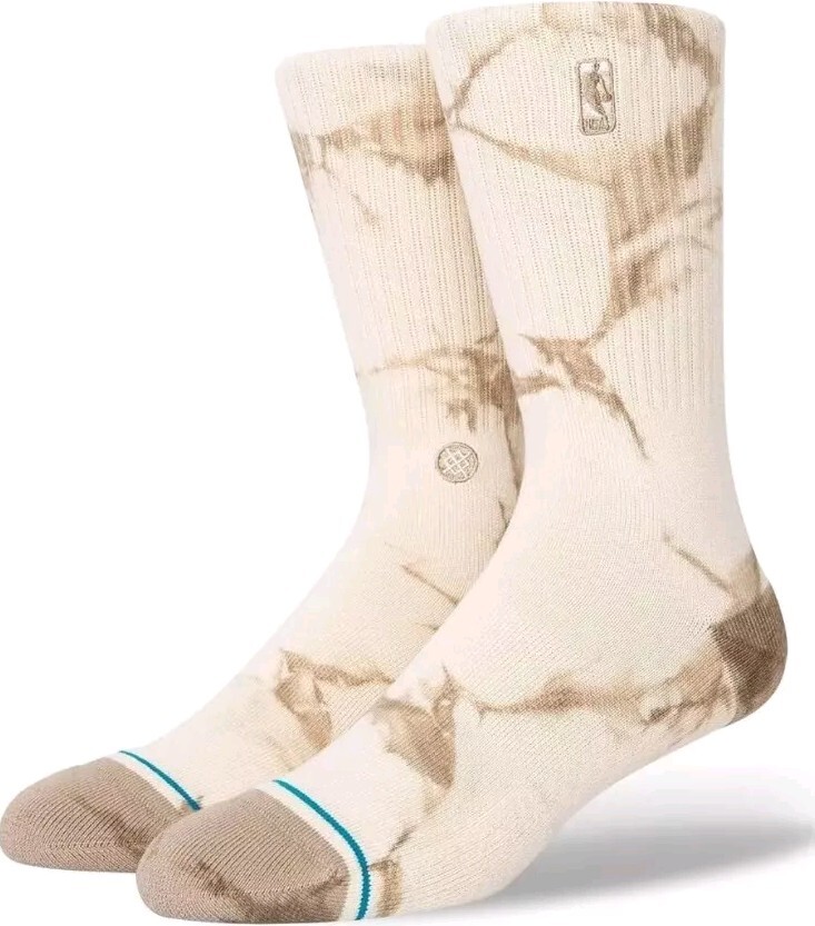 Stance Adult Natural Crew Cotton Cushion NBA Basketball Logoman Dye Socks Sz L