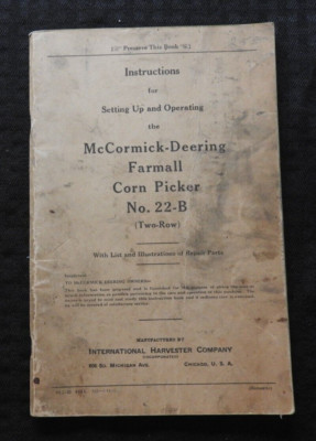 1937 International Harvester Mccormick Deering 22-B Zwei Reihen Pulltype Mais