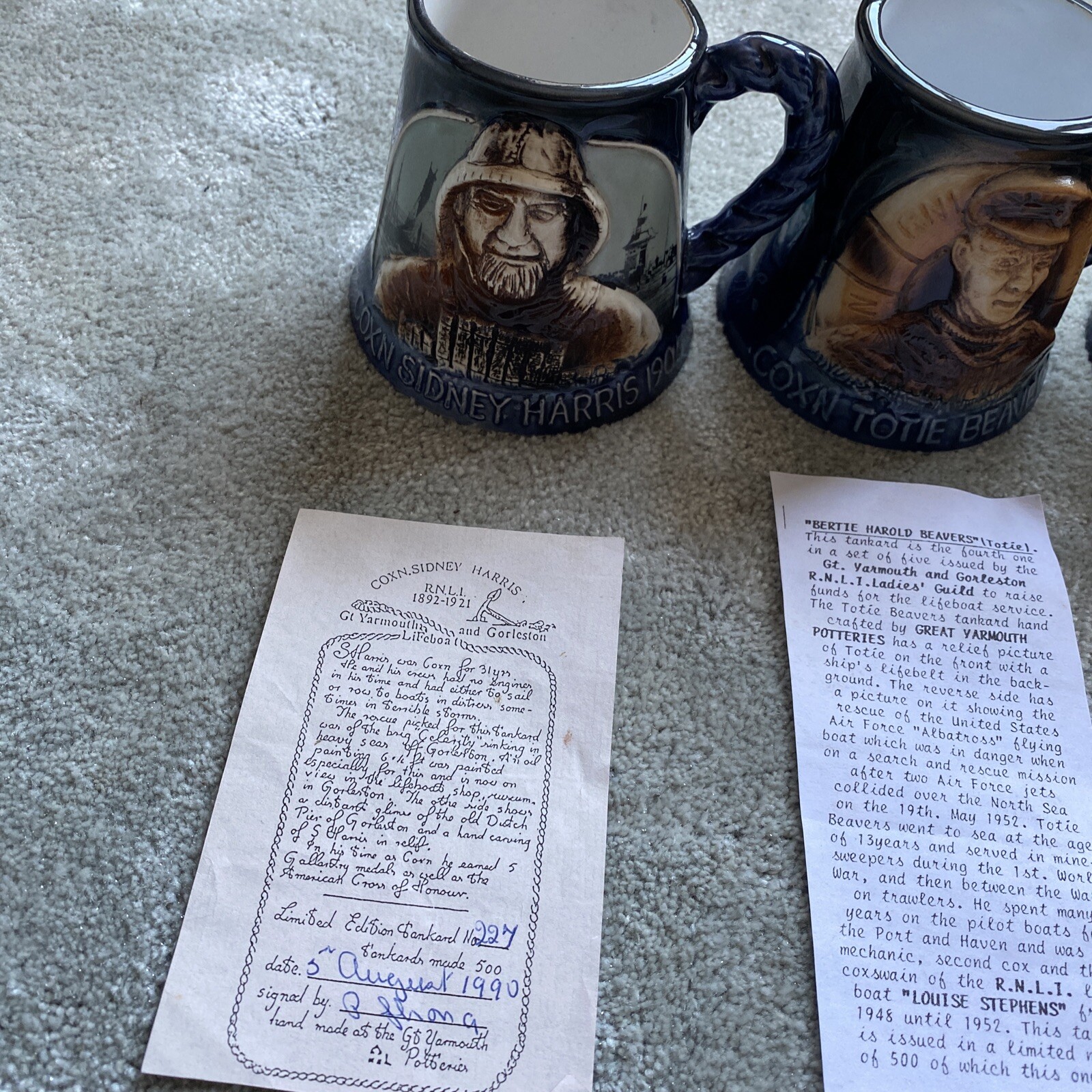 great yarmouth pottery limited edition lifeboat tankards full set With