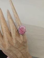 DESIGNER LG STERLING SILVER PINK RHODOCHROSITE STONE RING SZ 6.5 925