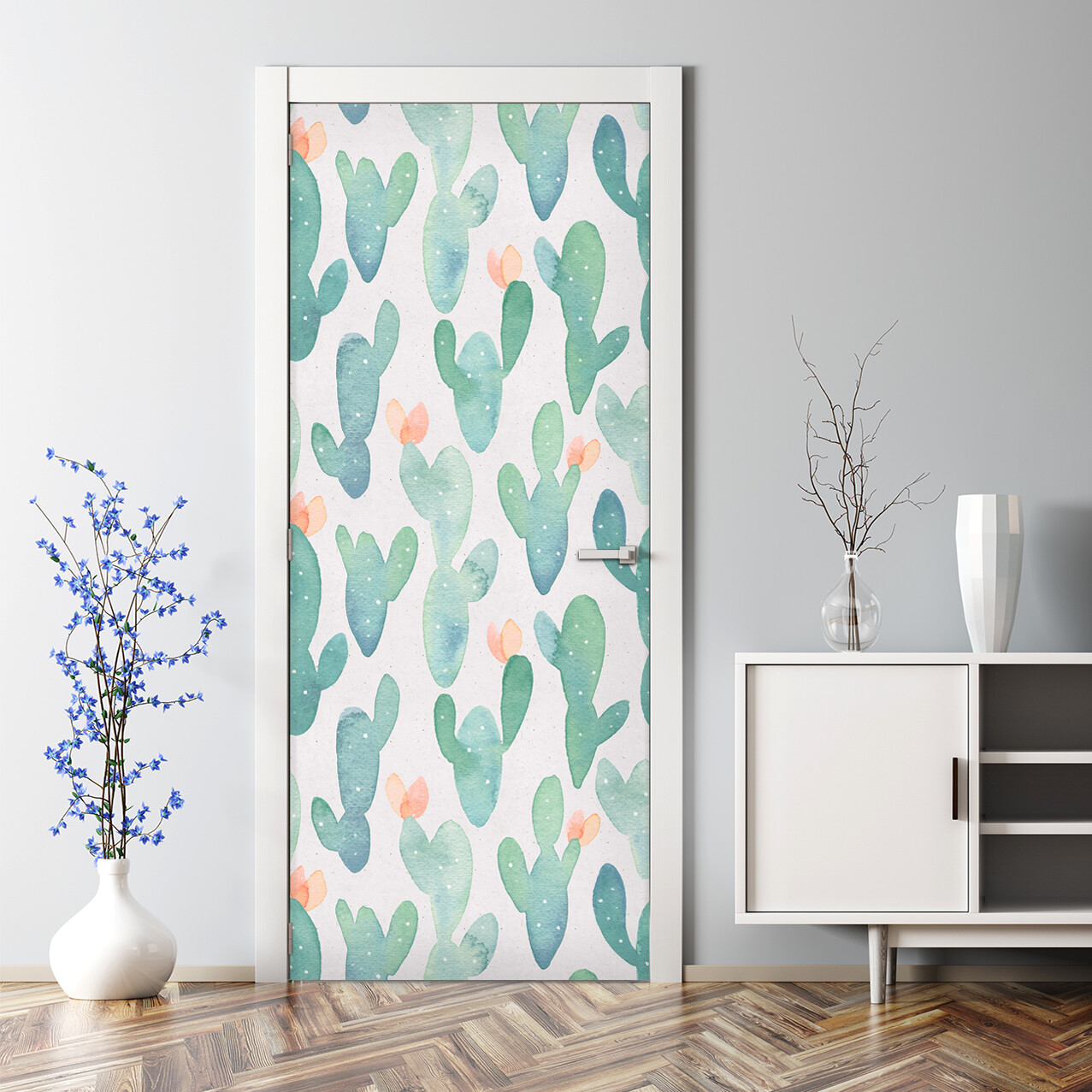 Bright Pastel Repositionable Cactus Mural Door Decal – Bubble Free