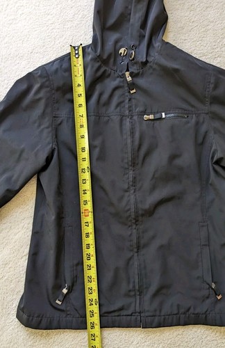B Moss Womens Black Rain Jacket Lined RainCoat w/Hood and Cuffs Size Medium - Picture 11 of 11