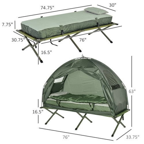 1-person Folding Tent Elevated Camping Cot w/Air Mattress Sleeping Bag - Picture 2 of 9