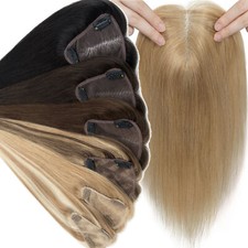 Free Part Women Topper 100 REMY Human Hair Top Toupee Piece Clip in Hairpiece M