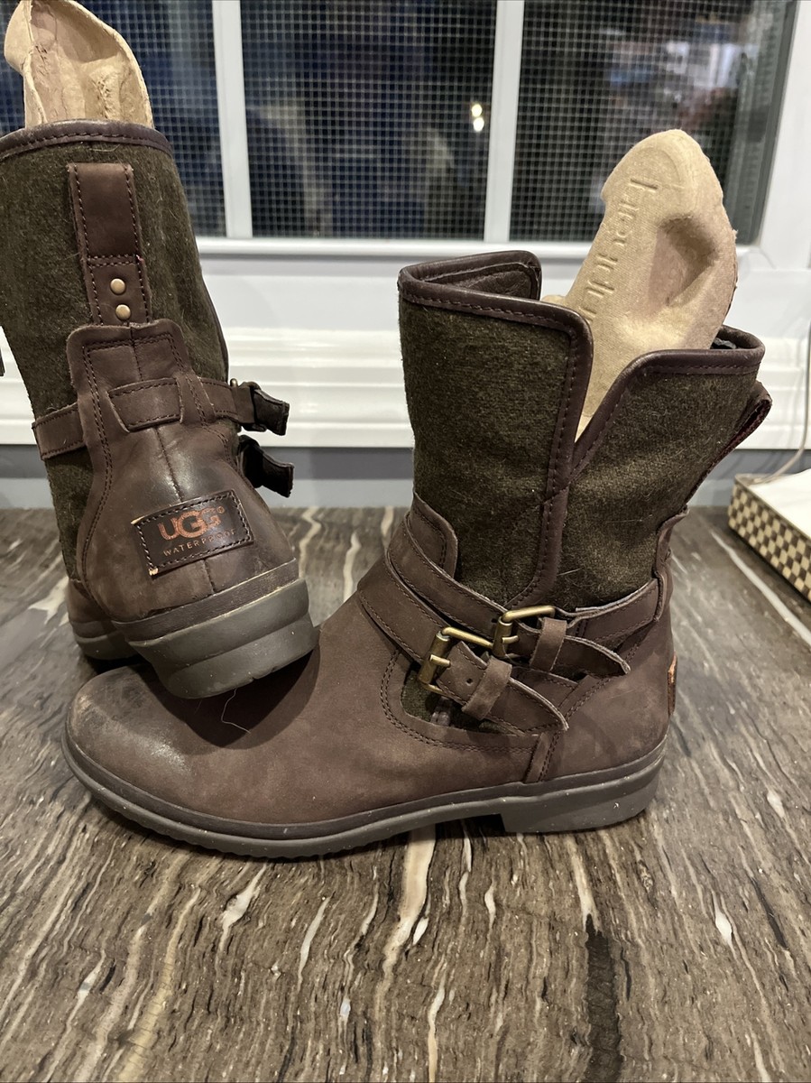 Ugg Womens Simmens Wool Lined Waterproof Ankle Moto Boots  display picture 2