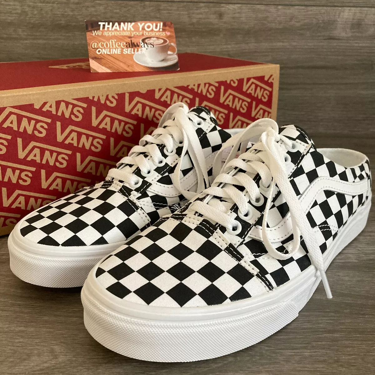 Vans Old Skool Mule Checkerboard Black True White Size 9 Men's NWB