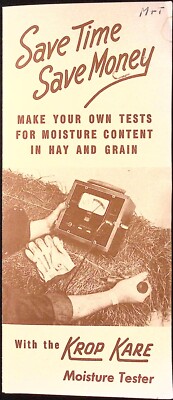 1954 Krop Kare Moisture Tester Hay & Grain Brochure JR Mayner & Co Mansfield OH