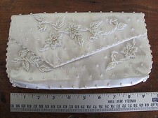 Vintage White Satin Beaded Bride Wedding Purse