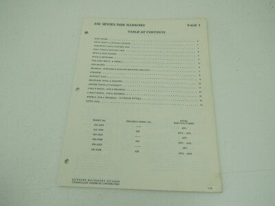 Kewanee 800 Series Disk Harrows Parts Catalog Manual 810 820