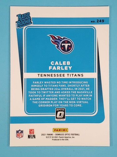 2021 Panini Donruss Optic Rated Rookie RC Caleb Farley Tennessee Titans #249 - Picture 2 of 2