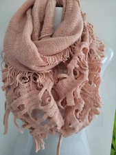 Acrylic Scarf Shawl Knit Fringe Infinity Peach