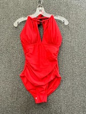 Red Ruching Women's Halter Neck One Piece Swimsuit Size S