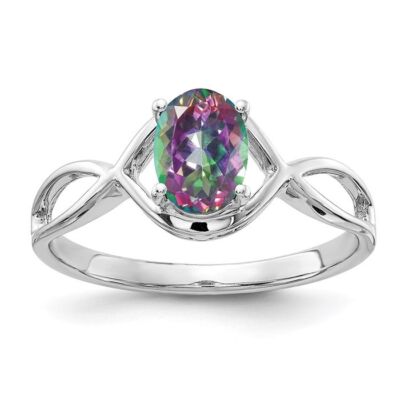 14K Solid White Gold Oval Mystic Fire Topaz Ring | eBay