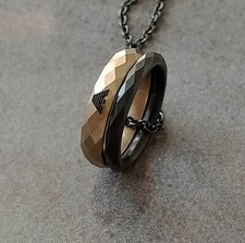 Emporio Armani Necklace, Stainless Steel + Black & Gold Ring Pendants EGS2760001