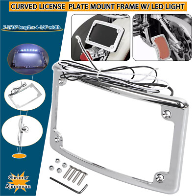 Curved License Plate Frame W/ LED Light For Harley Road Electra Tri Glide  FLHTC