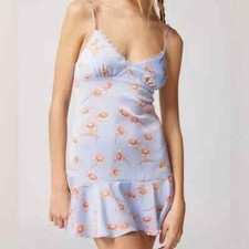 KIMCHI BLUE Dress S URBAN OUTFITTERS Printed Satin Mini Floral Ruffle Lace NWT