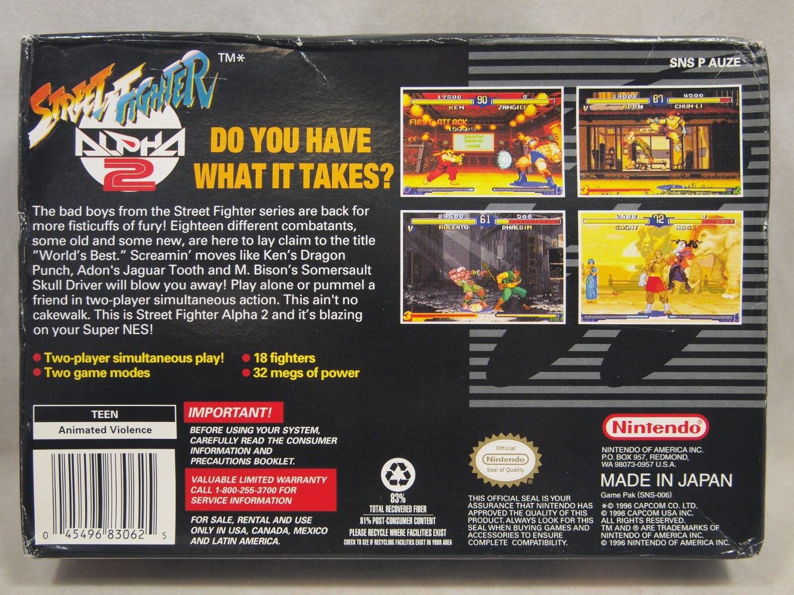 Street Fighter Alpha (Super Nintendo SNES) Authentic BOX ONLY