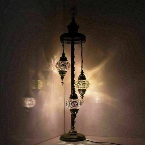 Lampe Suspendue Style Turc/marocain En Mosaïque - Globe Multicolore, Laiton Antique, LED - Neuf, Fait Main