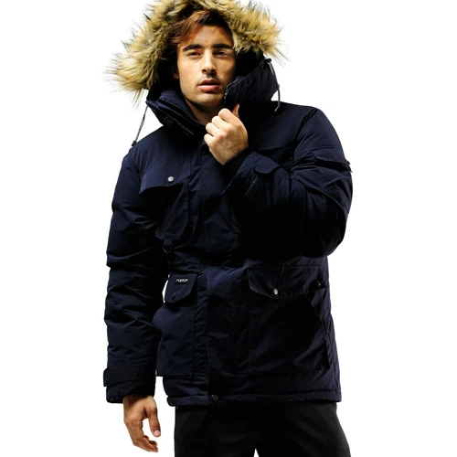 FUERZA Mens Winter Down Wellon Fur Hooded Premium Jacket Coat Parka Dark Navy M