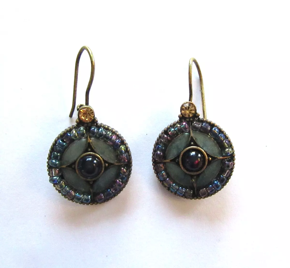 Avon Earrings circular round blue and orange beads french wire