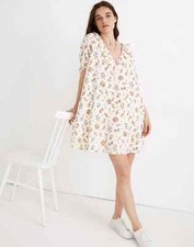 MADEWELL Ruffle Button Front Trapeze Dress In Floral Reef Size Medium Summer