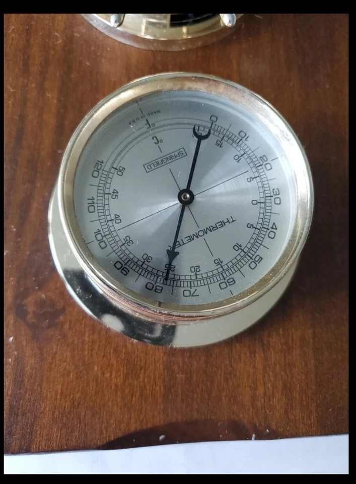 Temperatura y Barómetro Pantalla de Pared Springfield Instrumento Reloj Madera 16x4x7" Foto 4 de 4
