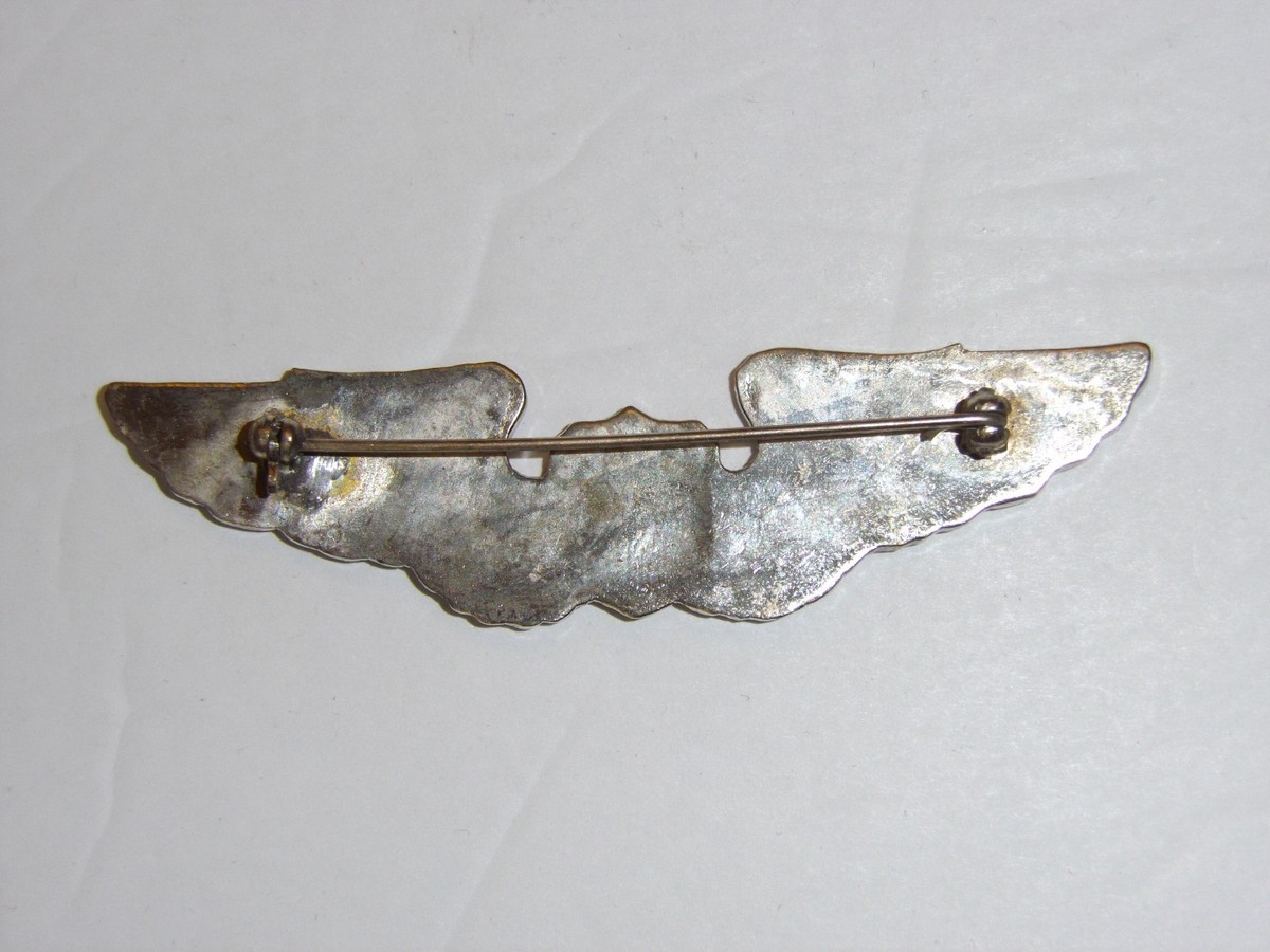 b9742 WW2 US Army Air Force USAAF Pilot Wing English Silver metal