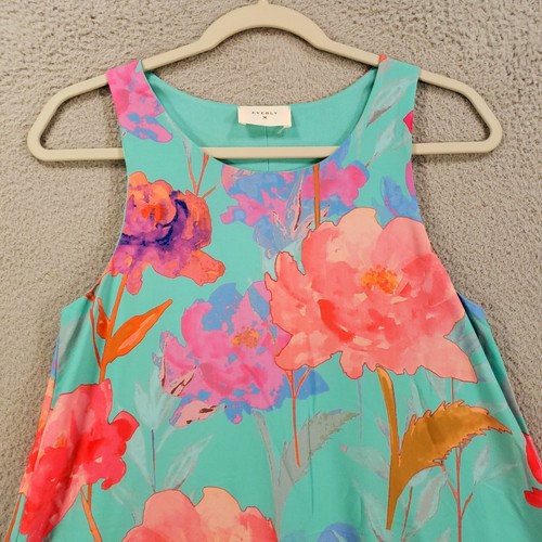 Everly Dress Womens Small Aqua Floral Tank Sundress Lined Shift - Picture 3 of 11