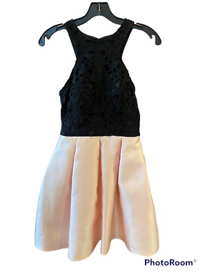 Teeze Me Juniors SZ 3-4 Peach/Black Halter Party Dress. Built in padded  cami. | eBay