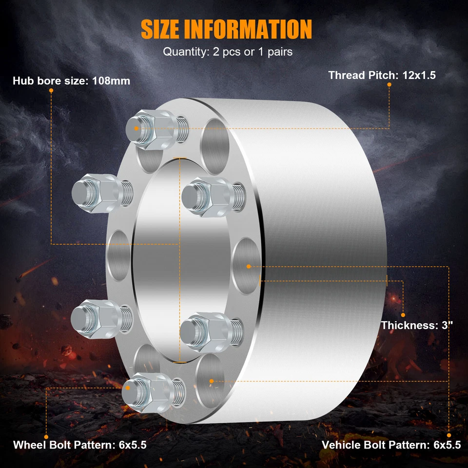 Espaciadores de rueda MIROZO 2X 3" 6x5,5 12x1,5 para Toyota Tacoma Hummer H3 GMC Canyon Foto 2 de 4