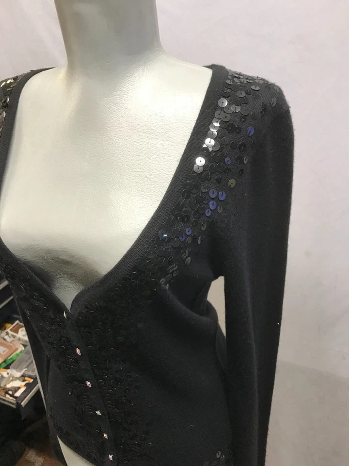 Cárdigan Suéter Charlotte Tarantola Negro Mujer Top Botones y Lentejuelas Talla M Foto 3 de 4