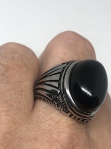 Vintage Black Onyx Ring Silver Stainless Steel Mens Size 10 Ebay