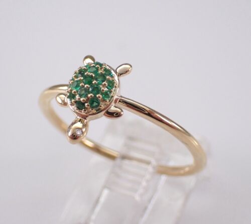 Yellow Gold Emerald Turtle Ring Dainty Tortoise Jewelry Gift - Picture 3 of 8