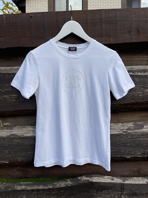 Chanel White T-shirt Big Logo CC Y2K Style Top Size S | eBay