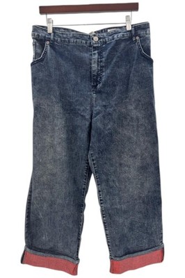 LOGO Women's Boyfriend Jeans w/ Contrast Cuffs Medium Wash/Red