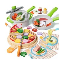 Lehoo Castle Wooden Play Food Sets for Kids Kitchen - Pizza Toy wit... Fast Ship