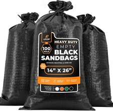 Heavy Duty Woven Polypropylene Sand Bags Black - 14" x 26" 100PK 