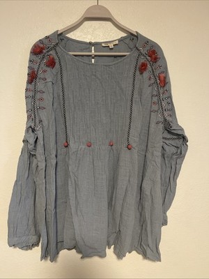 Indigo Thread Co Womans Boho Casual Pleated Woman s Top ShirtSize 1X Stretch NEW
