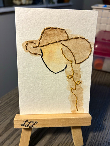 ACEO Original Embroidered Watercolor Cowgirl OOAK Signed 2026