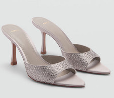 NEW MANGO MNG GREY RHINESTONE STRASS HEELED SANDALS HEELS PUMPS SHOES 36 US 6