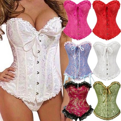 Women Sexy Overbust Boned Corset Bustier Top Lace Up Waist Trainer Lingerie Tube