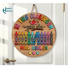 Custom Teacher Door Wooden Sign with Rope