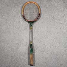 Vintage Olympian Tennis Racquet Wood Metal Wire Strings Green Red Racket
