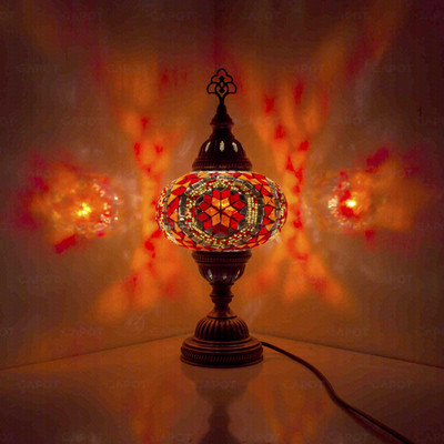 Rote türkische Mosaik Tischlampe - handgefertigte marokkanische Boho Nachttischlampe